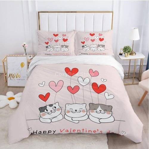 Cute Cats Girls Bedding Set Kids Modern 3d Duvet Cover Sets Comforter Bed Linen Twin Queen King Single Size Fashion Luxury Pink