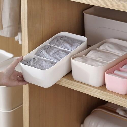 3/5 Grid Drawer Organizer Household Dormitory Storage Box Desktop Superimposable Container for Underwear Socks Bra Makeup