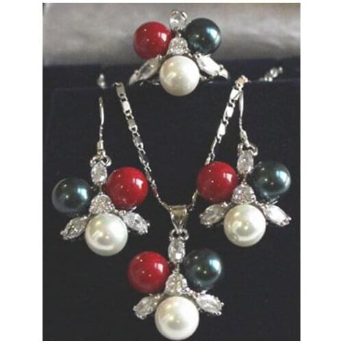 Beautiful natural 8mm shell pearl Pendant earrings ring set multicolor