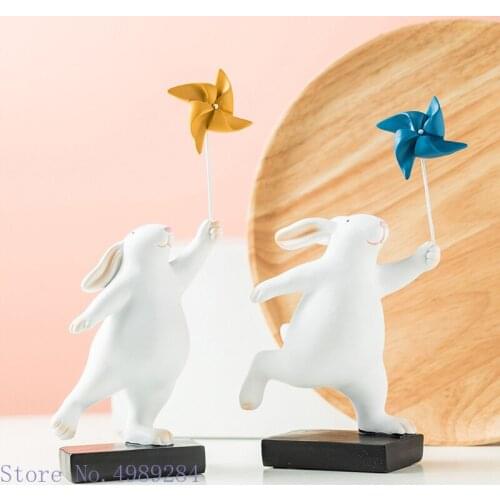 Creative and Cute Resin Animal Sculpture Windmill Rabbit Simulation Animal Cartoon Crafts Ornaments Childrens Room Decoration