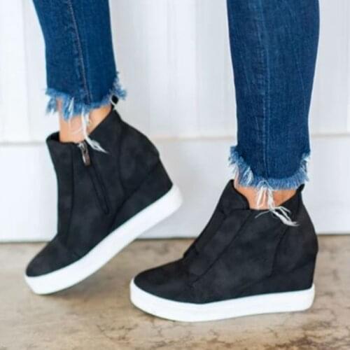 Women PU Leather Sneakers Spring Autumn Female Vulcanizate Shoes Platform Casual Flat Shoes Lady High-tops Wedge Heel Sneakers