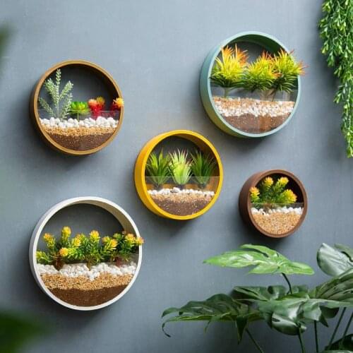 Round Iron Wall Vase Home Living Room Hanging Basket Decorative Flower Pot Wall Decor Succulent Plant Planters Art Glass Vases