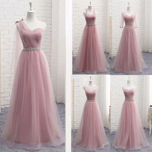 Hot V Neck Bridesmaid Dresses long for Women Elegant 2020 A Line Sparkly Tulle Pink Party Dress for Wedding Party Plus Size