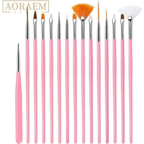 AORAEM 15Pcs/Set Professional Nail Art Tools Nails Pen Brush Black Pink Acrylic Paint Brushes Set Drawing Pen For Manicure Salon