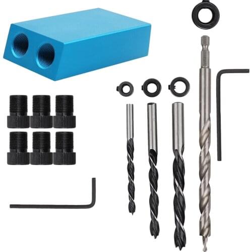 Onnfang Woodworking Oblique Hole Locator Jig Kit 15 Degree Angle Drill Guide Set Hole Puncher DIY Carpentry Tools Drill Bits