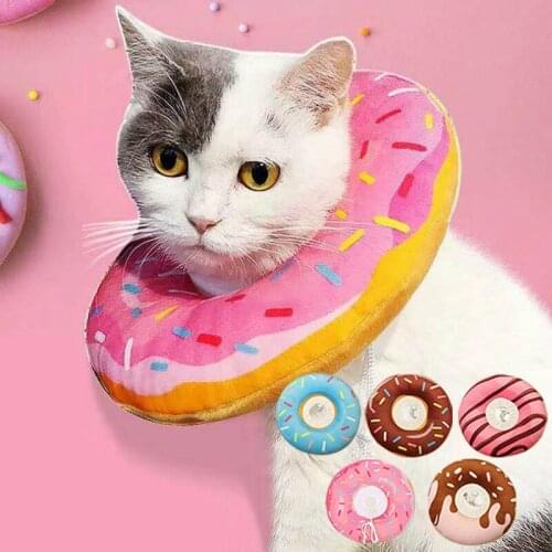 Pet Collar Recovery Cone Adjustable Cotton Blends Neck Recover Collar Donut Shape Cat Dog Printed Elizabeth Circle