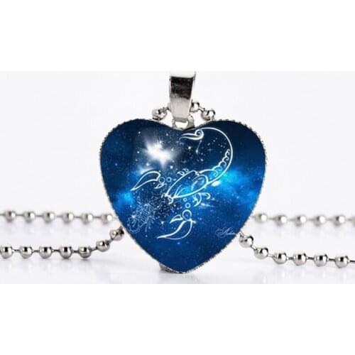 New 12 Constellation Zodiac Sign Heart Pendants Necklaces Gemini Scorpio Taurus Glass Necklace Drop Shipping