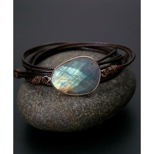 Rope Wrap Bracelet Natural Stones Labradorite Boho Long Friendship Bracelet Unique Handmade Ethnic Bracelets Dropshipping