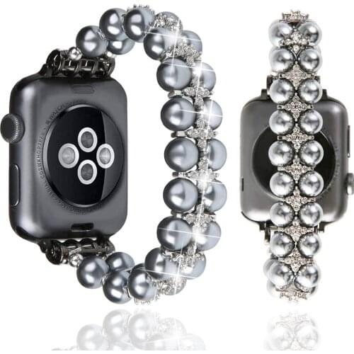 Solo Loop Elastic Pearl Strap for Series Iwatch SE/6/5/4/3 Bracelet Handmade Band for For Apple Watch Band 42mm 44mm 40mm 38mm