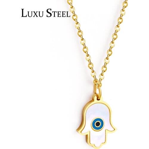 LUXUSTEEL New Shell Pendant Chain Necklace Eye Pattern Palm Shape Stainless Steel For Women/Men Gold Silver Color Necklaces