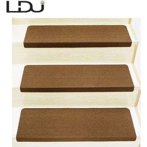 RULDGEE 13PCS Self-adhesive Non-slip Home Polyester PVC Stair Carpet for Living Room Solid Color Stair Mat Protector Rug