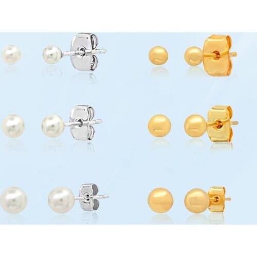 Korea Women Fashion Retro Earrings New White Pearl Golden Round Beads Fine Needle Stud Earrings Gentle Female Daily Wear Jewelry