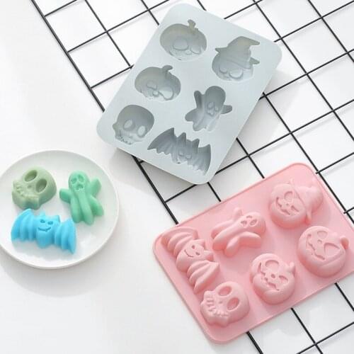 Silicone Mold Cake Decoration Tool 6 Hole Halloween Ghost Festival Doll Pumpkin Skull Baking Mold DIY Kitchen Accessories