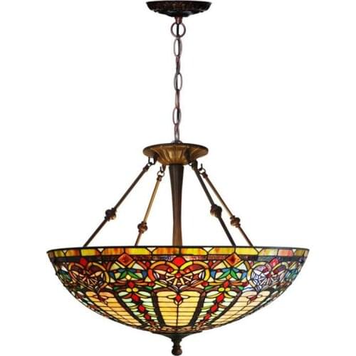 Baroque Tiffany Glass Large Suspension for Foyer Bar Apartment Decor Luxurious Vintage Glass Pendant Light 1128