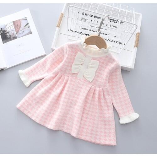 Baby Girls Clothing Sweater Plaid A-Line Knitted Dress for Childrens School Dress Girls Autumn Winter Long Sleeve Kids Clothes