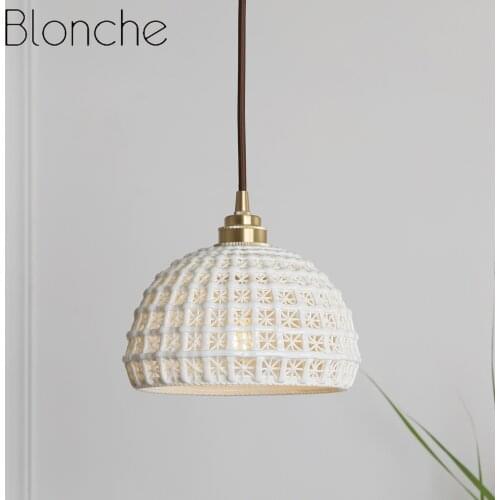 Japanese Nordic Pendant Lights Fixtures Modern Dinning Living Room White Ceramics Hanging Lamp Vintage Home Decor Luminaire E27