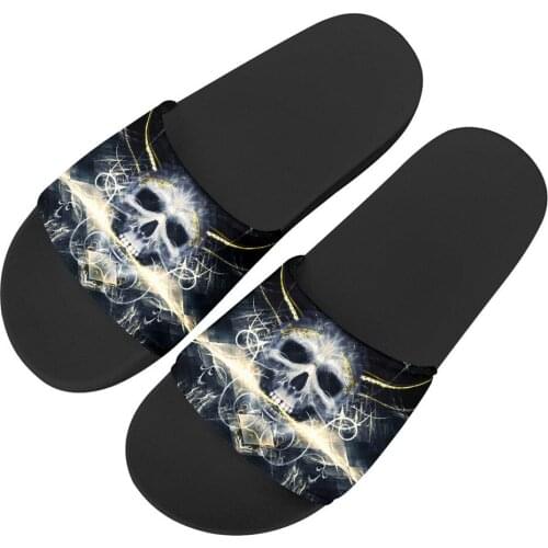 WHEREISART Gothic Skull Design Woman Summer Outdoor Beach Slippers Casual Home Flip Flops Bathroom House Ladies Sandals 2020
