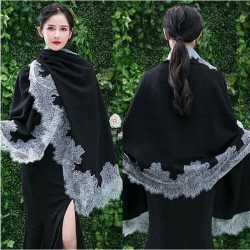 Women Pashmina Large Scarf Vintage Shawl Wrap Eyelash Floral Lace Wedding Cape 094B