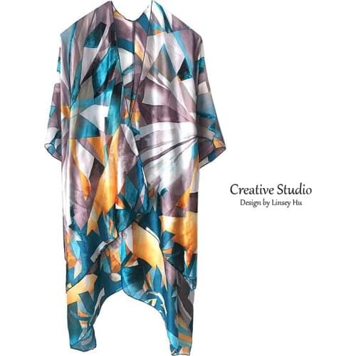 Women Pashmina Thin Sunscreen Capes Ponchos Shawl Stitching Color Print Scarves Luxury Brand Female Swimwear Coat shawls PJ1002
