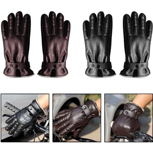 Winter Men Ski Gloves PU leather plush motorcycle Gloves Waterproof Windproof Anti-slip Warm Thermal Mittens for driving Cycling