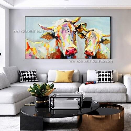 100% Hand Painted Animals Cow Oil Paintings On Canvas Abstract Posters Modern Pop Art Wall Picture For Living Room Home Decor