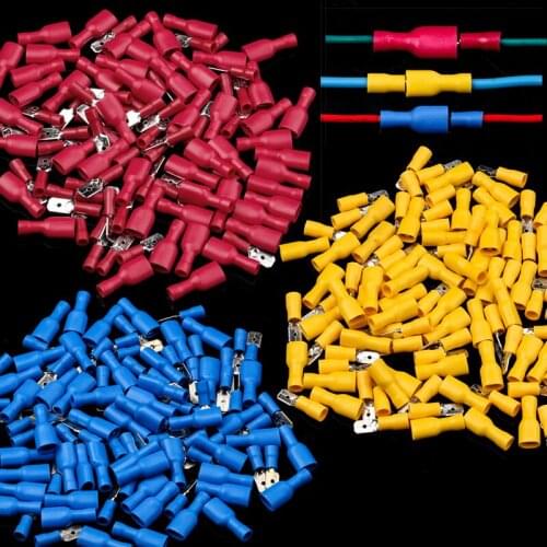 100PCS Insulated Female&Male Crimp Spade Terminals Wire Butt Connector Electrical Wire Cable Connecors Assorted Kit