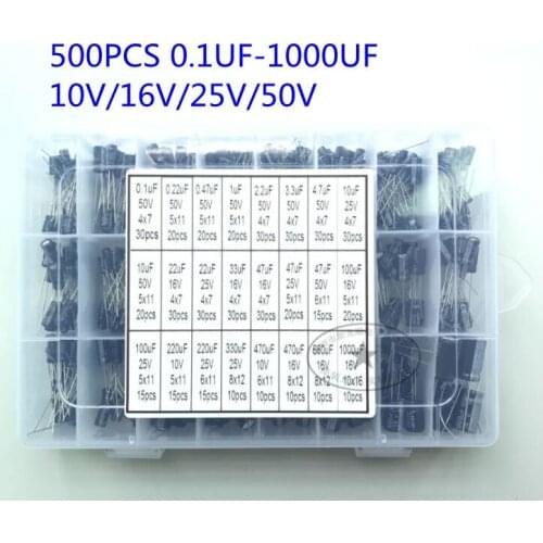 24 Values10V/16V/25V/50V (0.1uF~1000uF) Electrolytic capacitor Assorted capacitors assortment samples electronic kits audiophile