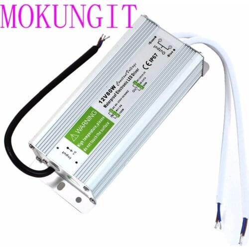 Fast shipping 5pcs Waterproof 12V 80W Power Adapter Power Supply 6.6A for LED Strip LED Electronic Transformer Power Supply