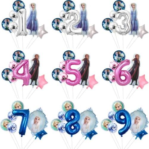 7pcs 32inch Number Elsa Anna Disney Frozen Princess Helium Balloons Baby Girl Foil Globos Birthday Party Decorations Kids Toys