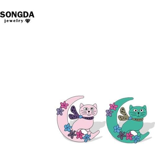 Moon Flower Cat Acrylic Pin Cute Funny Cat Badge Brooches Cartoon Animal Clasp Pin Bag Lapel Pin Jewelry Gifts for Kids Friends