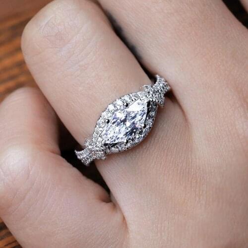 Shiny Trendy Crystal Eye Shape Marquise Cut Rhinestone Finger Ring Bridal Wedding Engagement Party Female Statement Jewelry