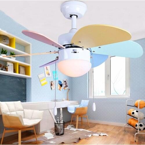 Childrens fan lamp bedroom kindergarten color wood leaf with lamp ceiling fan LED fan lamp mute fan ceiling lamp