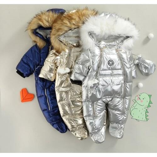 Baby Winter Footed Jumpsuit, Glossy Hooded Long Sleeves Footies Romper with Gloves for Toddler Girls, Boys, 6-24 Months