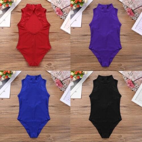 Kids Sleeveless Mock Neck Gymnastics Leotards Children Mesh Fan Back Ballet Leotard for Girls age 5 to 14 Dance Costume Bodysuit