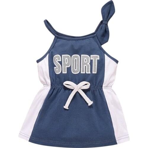 3-24 Months Kids Dress Girls Letter Print U-Neck Sleeveless Bodycon Dress for Summer Blue