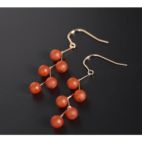 DMBS186 Baoshan Persimmon Red South Red Agate Earrings Female Natural 14K Gold Injection Earrings