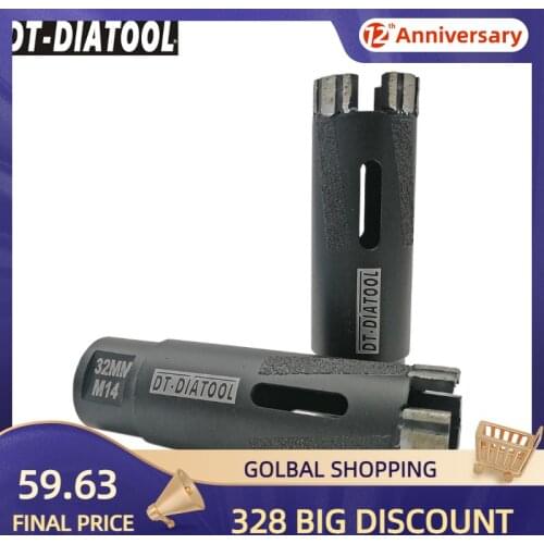DT_DIATOOL 2pcs Dia 32mm M14 Laser Welded Diamond Dry Drilling Core Bits Hard Granite Marble With Side Protection Hole Saw