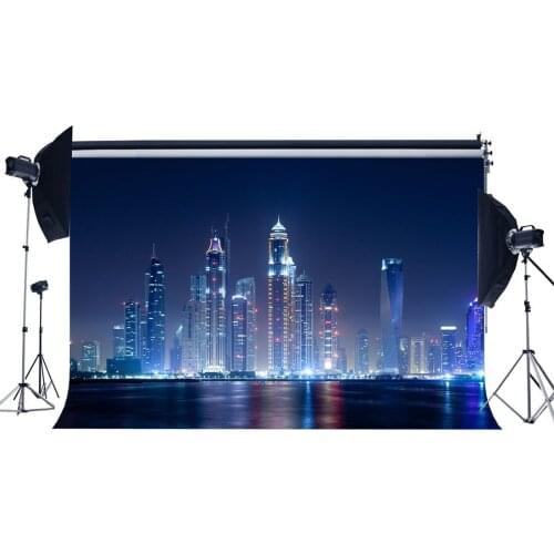 New York Cityscape Night View Backdrop Skyscraper Backdrops Bokeh Lights River Interior Decoration Background