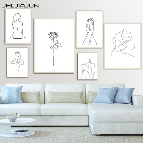 JHLJIAJUN Abstract Lady Line Drawing Picture Home Decor Nordic Canvas Painting Wall Art Figure Body Posters Room Decoration