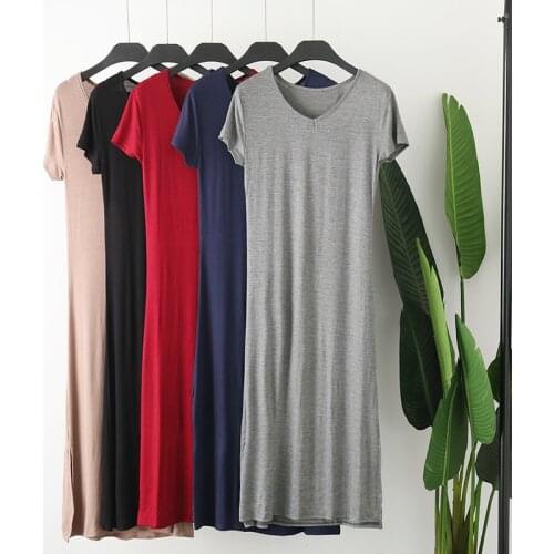 Comfort Modal Night Dress Women Short Sleeve Nightgown Female Sexy Night Gown Ladies Solid Dress Sleepwear Homewear Dress