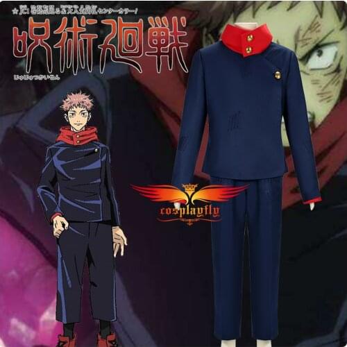 Anime Jujutsu Kaisen Yuji Itadori Cosplay Costume Adult Men Women Outfits Navy Blue Stickup Coat Top Pants Sportwear Halloween