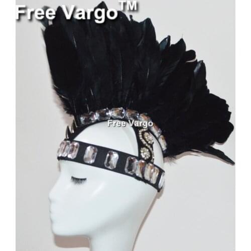 Burning Man Black Feather Head Piece Costume Gogo Samba Dance Headdress Festival Rave Clothes Outfits Gear Halloween Masquerade