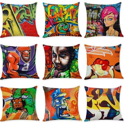 Colorful Street Graffiti Cotton Linen Throw Pillow Case Cover New Home Office Decorative
