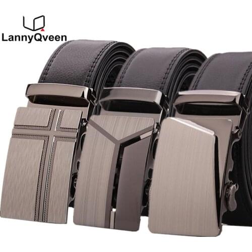 LannyQveen 100%Genuine Leather belts for man brand customized Mens Automatic buckle belts wholesale print logo free shipping