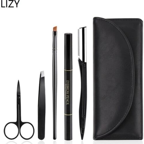 LIZY Stainless Steel Eyebrow Trimming Brush Set Small Scissors Eyebrow Trimmer Knife Eyebrow Pencil Waterproof Thrush Tools