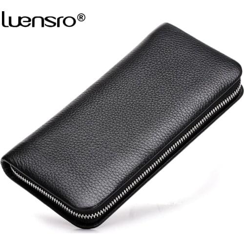 LUENSRO Genuine Leather Long Wallet Men Clutch Bag Zipper Wallets Billetera Hombre Card Holder Men Leather Wallet Coin Purse