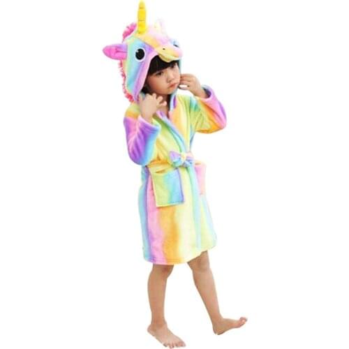 Cute Kids Soft Bathrobe Unicorn Fleece Sleepwear Comfortable Loungewear for Boys Girls Children Nightwear clothing