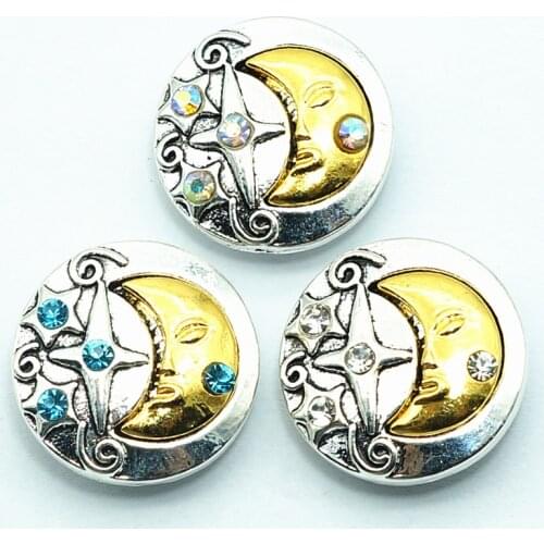 Fashion beauty Colorful Rhinestone Moon&Stars 18MM snap buttons fit snap bracelet snap jewelry wholesale KZ3169