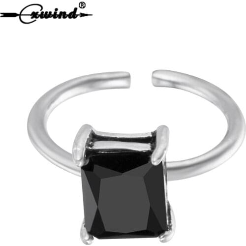 Cxwind Mens Women Black Stone Square Zircon Rings Personality Retro Style Inlaid Crystals Zircon Ring Fashion Party Jewelry
