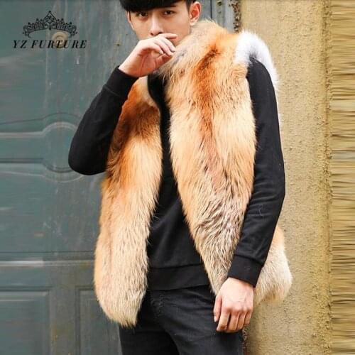 Fashion Natural Fox Fur Vest For Men Winter Fur Jacket 2020 Luxury Male Thick Warm Genuine Red Fox Fur Coat Stand Collar FM-031
